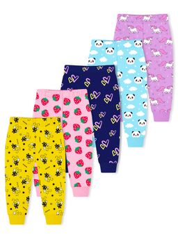 Trampoline - Girls Pack Of 5 All Over Printed Joggers-Multi Colour
