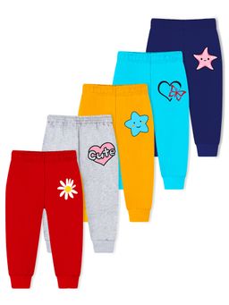 Trampoline - Girls Pack Of 5 Star and Heart Printed Joggers-Multi Colour