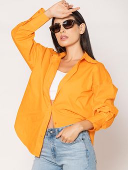 Lounge Dreams - Pure Cotton Oversized Poplin Orange Shirt