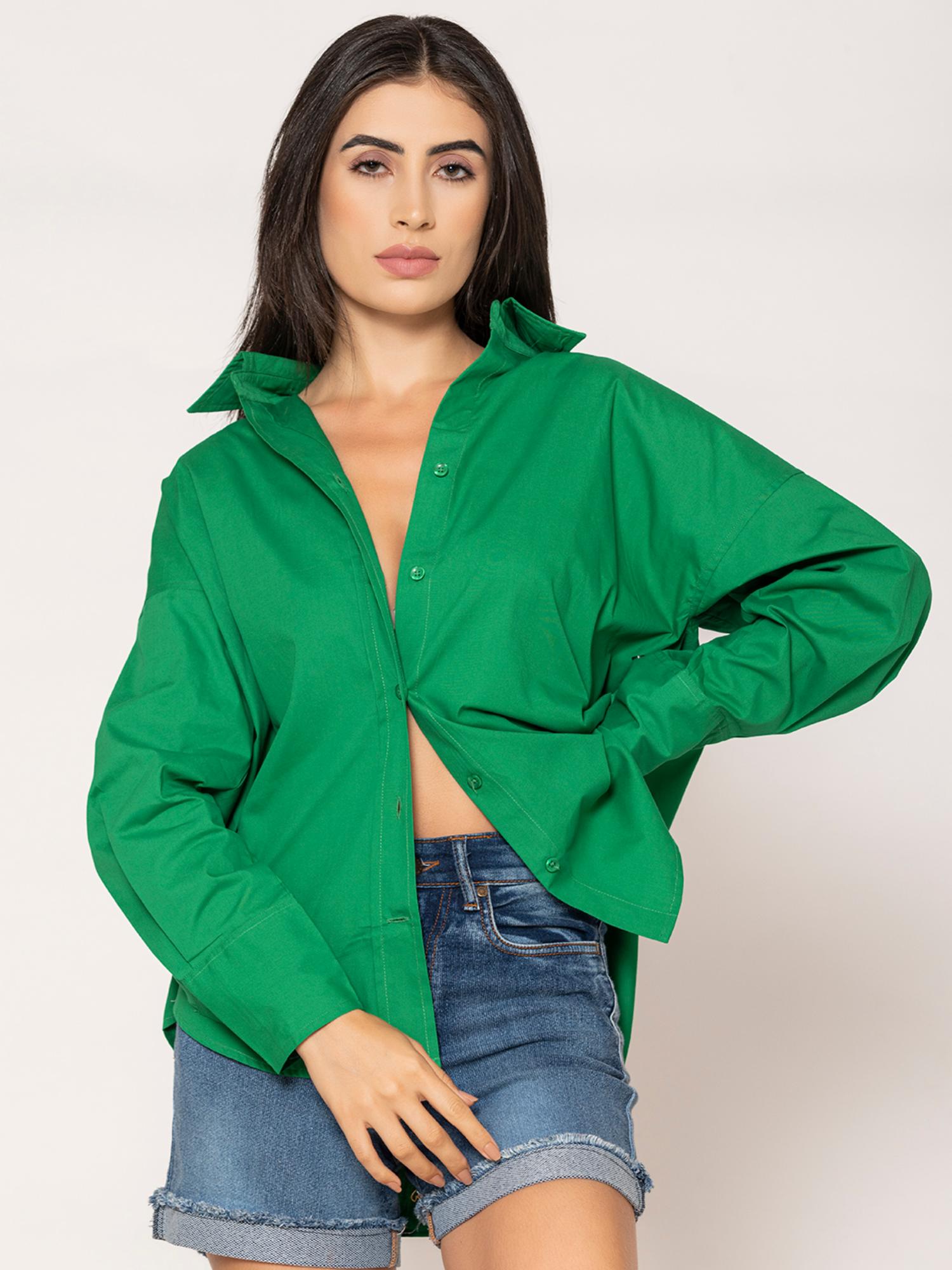 lounge dreams Pure Cotton Oversized Poplin Green Shirt-picture-39