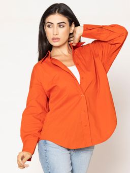 Lounge Dreams - Pure Cotton Oversized Poplin Rust Shirt