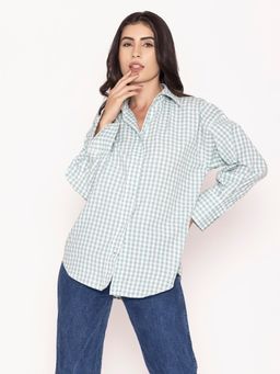 Lounge Dreams - Oversized Checked Pure Cotton Blue Shirt
