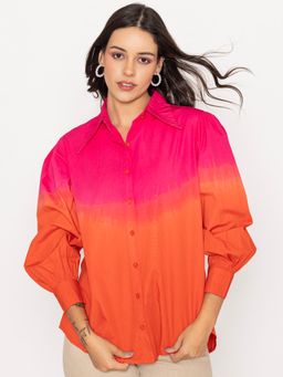 Lounge Dreams - Oversized Pink & Orange Pure Cotton Shirt