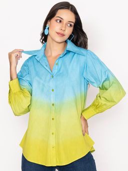 Lounge Dreams - Oversized Blue & Green Pure Cotton Shirt