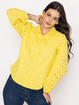 Lounge Dreams - Yellow Schiffli Pure Cotton Shirt