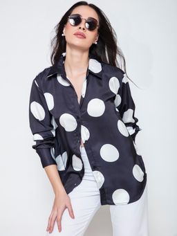 Lounge Dreams - Polka Dot Satin Black Shirt