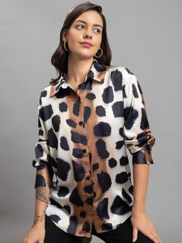 Lounge Dreams - Printed Satin Beige Shirt