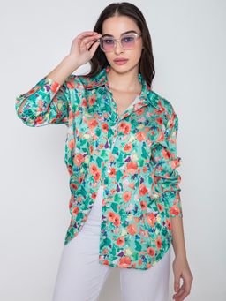Lounge Dreams - Printed Satin Green Shirt