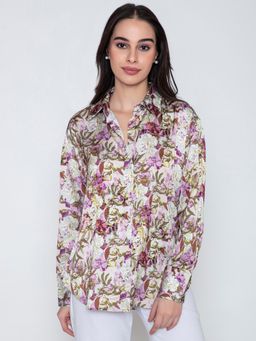 Lounge Dreams - Floral Satin Purple Shirt