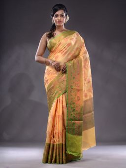 CHARUKRITI - Yellow Handwoven Banarasi Silk Saree With Unstitched Blouse