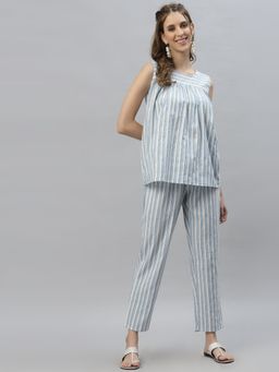 Stylum - Womens Woven Striped Cotton Blend Top And Pant Set (Set of 2)