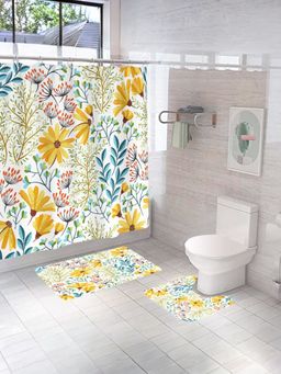 UMAI - Floral Curtain Set & Bathmat Multi-Color (Set of 3)