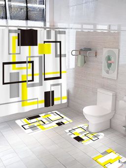 UMAI - Geometric Curtain Set & Bathmat Multi-Color (Set of 3)