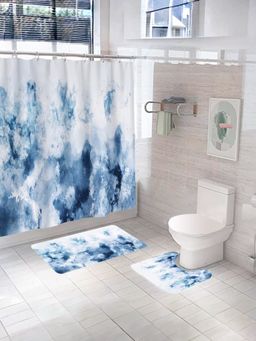 UMAI - Abstract Curtain Set & Bathmat Blue (Set of 3)
