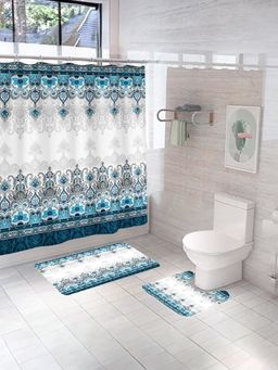UMAI - Ethnic Curtain Set & Bathmat Blue (Set of 3)
