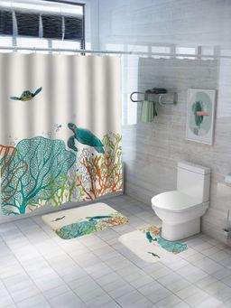 UMAI - Nature Tortoise Curtain Set & Bathmat Multi-Color (Set of 3)