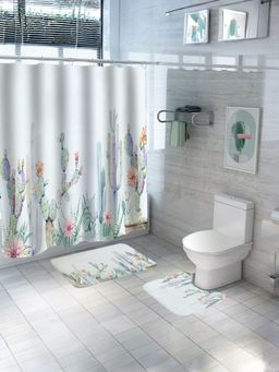 UMAI - Floral Curtain Set & Bathmat Multi-Color (Set of 3)
