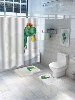 UMAI - Curtain Set & Bathmat Grey and Green (Set of 3)