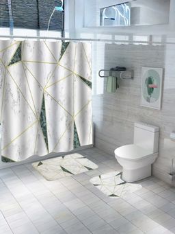 UMAI - Curtain Set & Bathmat White and Green (Set of 3)