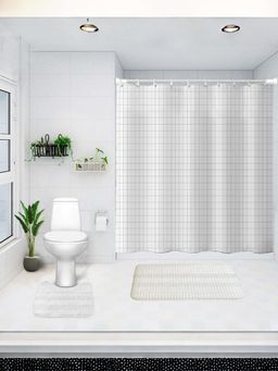 UMAI - Checks Curtain Set & Bathmat Multi-Color (Set of 3)