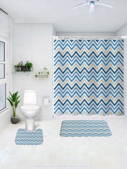 UMAI - Curtain Set & Bathmat Blue and Grey (Set of 3)
