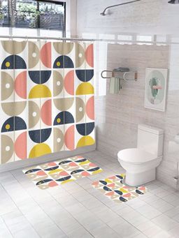 UMAI - Curtain Set & Bathmat Peach and Yellow (Set of 3)