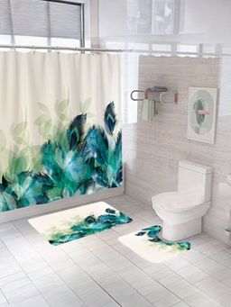 UMAI - Floral Curtain Set & Bathmat Blue (Set of 3)