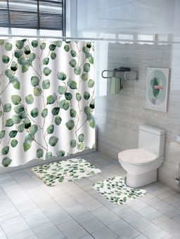 UMAI - Floral Curtain Set & Bathmat Green (Set of 3)