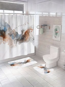 UMAI - Abstract Curtain Set & Bathmat Off-White (Set of 3)