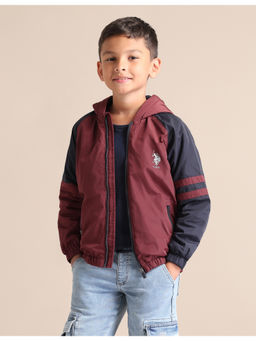 U.S. POLO ASSN. - Kids Colorblock Maroon Full Sleeves Jacket