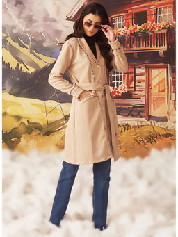 Lakshita - Women's Beige Solid Winter Coat
