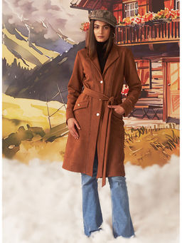 Lakshita - Women's Brown Solid Winter Coat