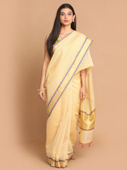 Indethnic - Banarasi Gold Solid Work Wear Saree With Unstitched Blouse