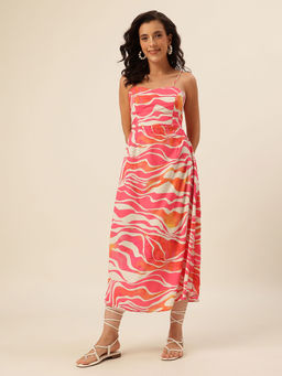 Cukoo - Pink Abstract Printed Double Georgette A-line Dress