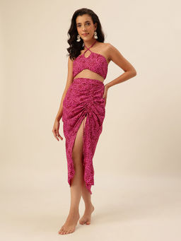 Cukoo - Pink Abstract Printed beachwear Top and Skirt (Set of 2)