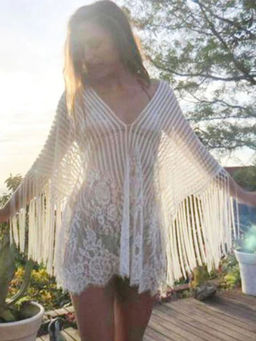 WomanLikeU - White Lace Fringed Coverup