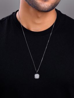 GIVA - 925 White Oxidised White Observer Pendant With Box Chain For Him