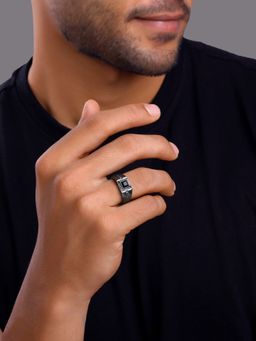 GIVA - 925 Black Rhodium Goal Oriented Ring For Him