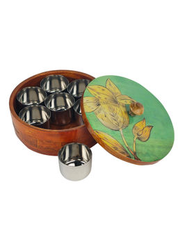 The Better Home - Wooden Masala Box For Kitchen 7 Stainless Steel Jars
