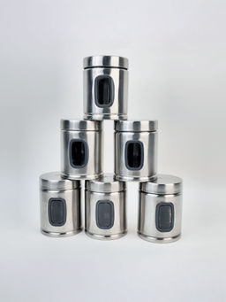 The Better Home - Stainless Steel Jars with See Through Panel- Pack Of 6-1000Ml