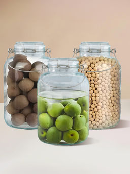 The Better Home - Mason Jar with Buckle Lid & Wide Mouth 1500Ml (Pack of 3)