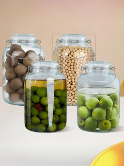 The Better Home - Mason Jar with Buckle Lid & Wide Mouth 1500Ml (Pack of 4)