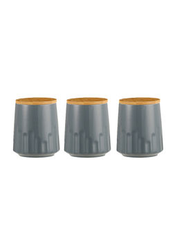 The Better Home - Ceramic Jars with Bamboo Lids, 280Ml Grey (Pack of 3)