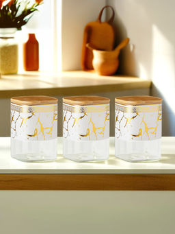 The Better Home - Borosilicate Storage Jar Set with Bamboo Lids, 1000Ml (Pack of 3)