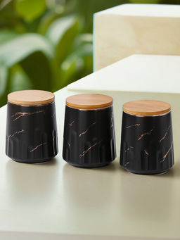 The Better Home - Ceramic Jars with Bamboo Lids, 650Ml Each (Pack of 3)