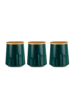 The Better Home - Ceramic Jars For with Bamboo Lids, 650Ml Green (Pack of 3)