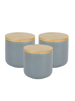 The Better Home - Ceramic Jar with Bamboo Lid, 260Ml, Grey (Pack of 3)