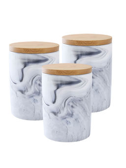 The Better Home - Ceramic Containers with Bamboo Lids 400Ml, Grey (Pack of 3)