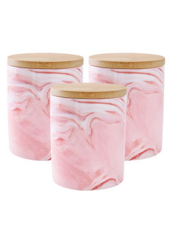 The Better Home - Ceramic with Bamboo Lid, 400Ml, Pink (Pack of 3)