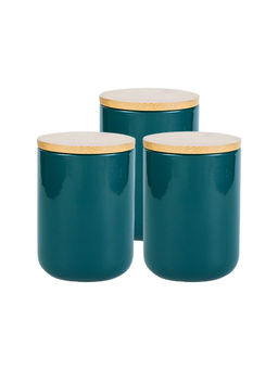 The Better Home - Ceramic Jars with Bamboo Lid, 800Ml, Green (Pack of 3)